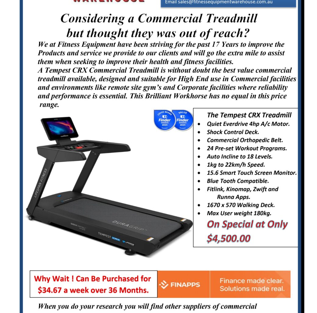 LIFESPAN TEMPEST CRX COMMERCIAL TREADMILL *ONLY 1 LEFT*